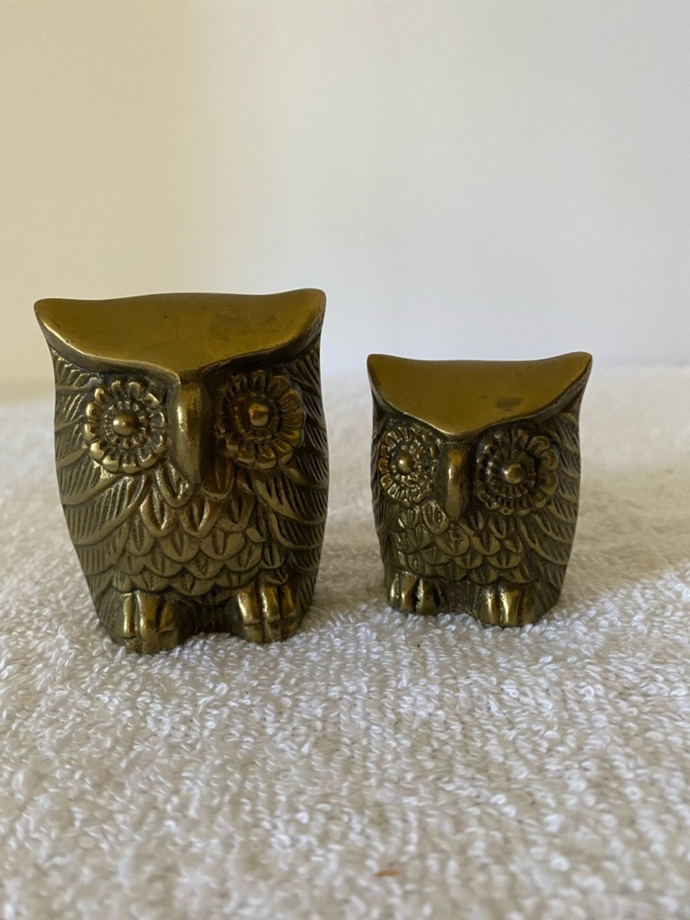2 Vintage Small Brass Owl Family Statues MCM trinket library